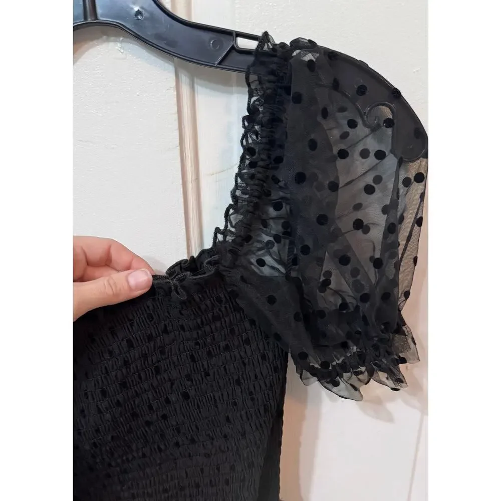 NWT Rebecca Vallance Black Sheer Tulle Belted Bodysuit Midi Tiffani Dress Size 8 - Picture 13 of 16